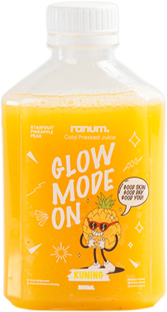 Cold press juice Ranum Glow Mode On varian kuning